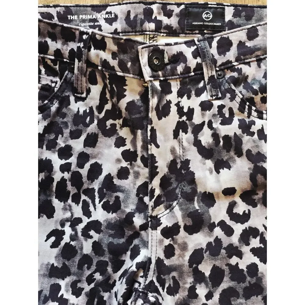 AG Adriano Goldschmied Prima Ankle Cigarette Leopard Stretch Jeans 26R $188 NWOT